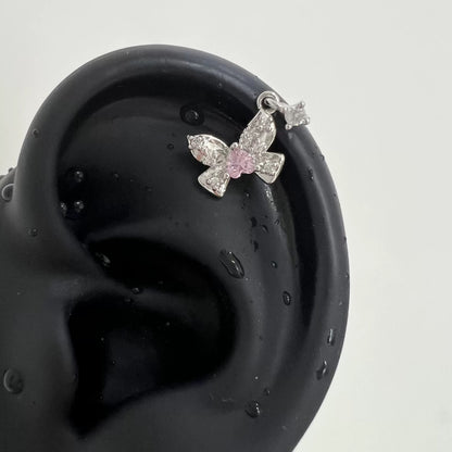 Sparkling Pink Butterfly Silver Studs
