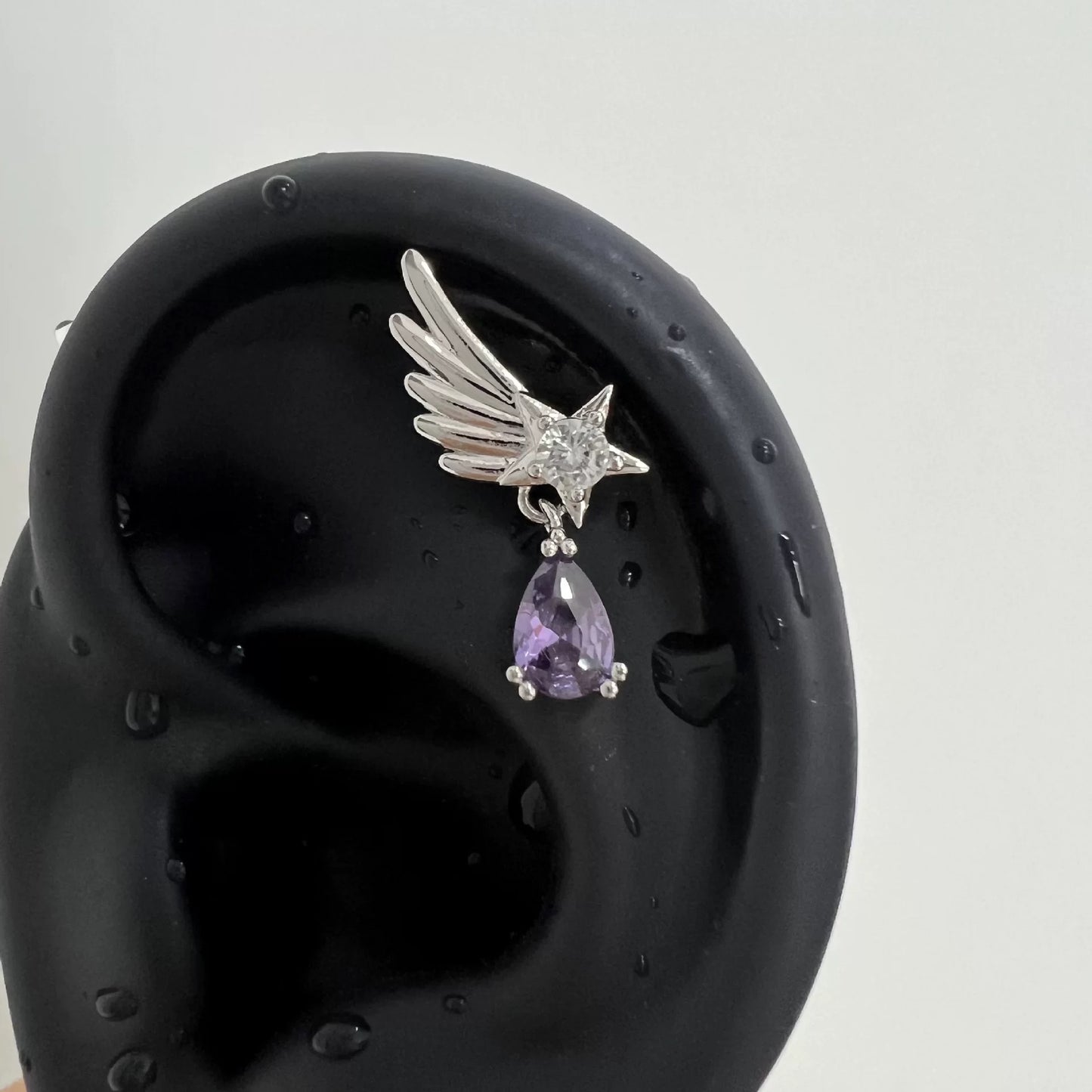 Silver Shooting Star Purple Dangle Earrings