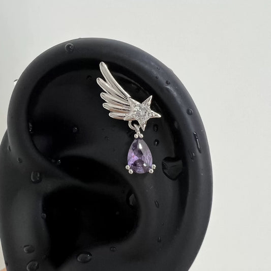 Silver Shooting Star Purple Dangle Earrings