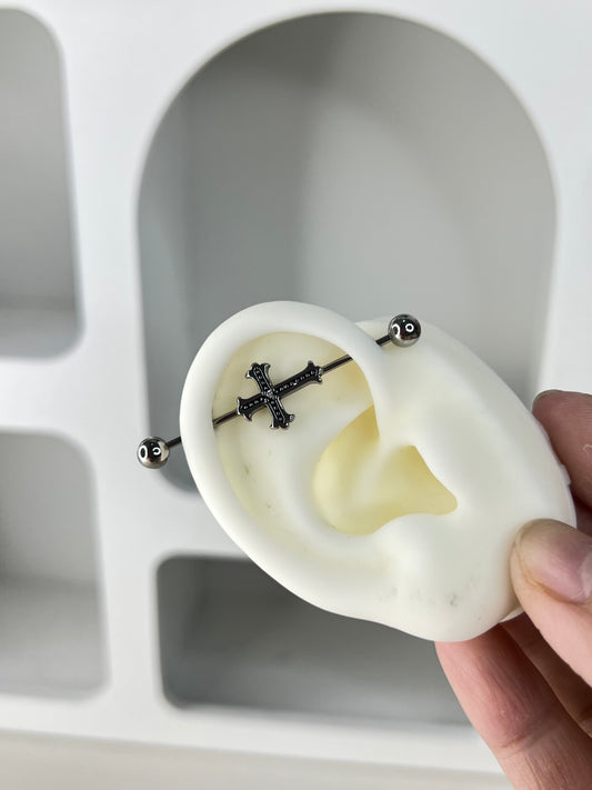 Ornate Cross Industrial Earrings