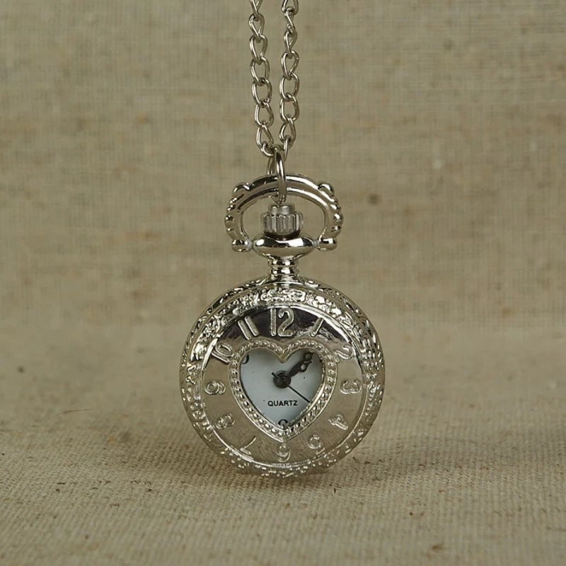 Heart-Peek Filigree Watch Necklace