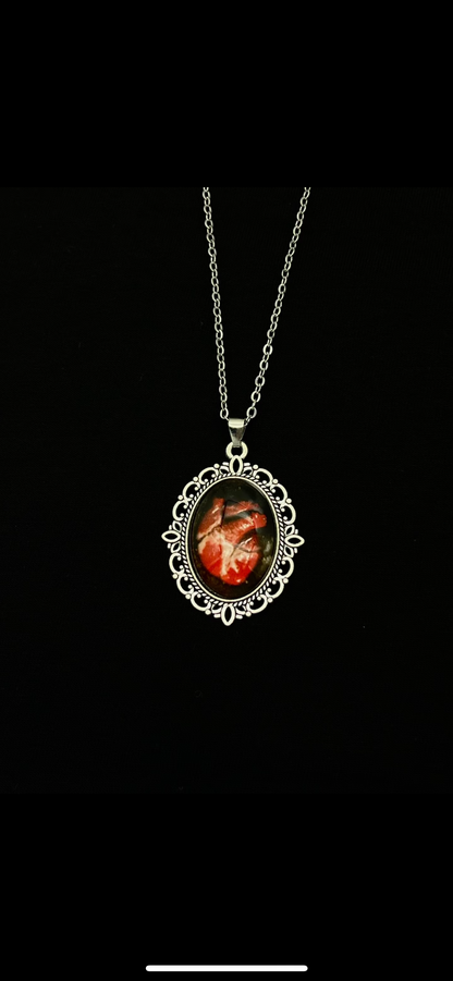 Victorian-Style Anatomical Heart Cameo Necklace.