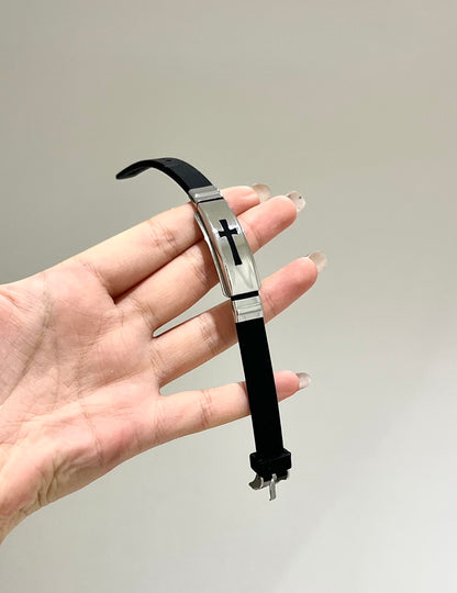 Black Rubber Cross Bracelet