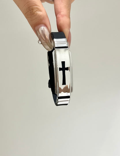 Black Rubber Cross Bracelet
