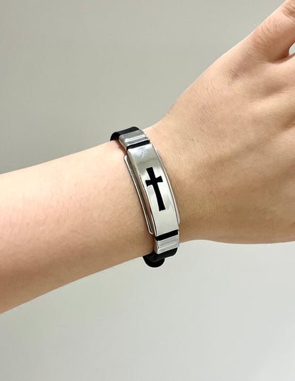 Black Rubber Cross Bracelet