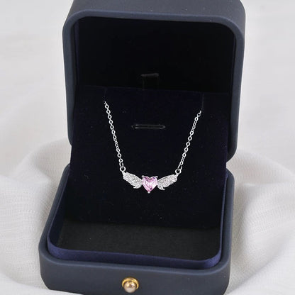 Pink Heart Angel Wing Necklace