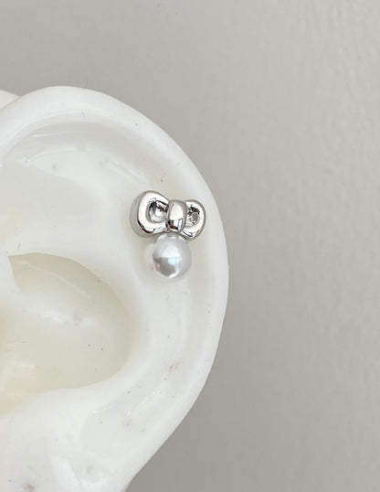 Pearl Kitty Bow Helix Earrings