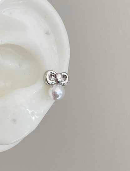 Pearl Kitty Bow Helix Earrings