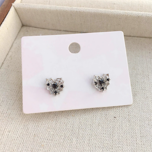 Black Spiderweb Heart Lobe Earrings