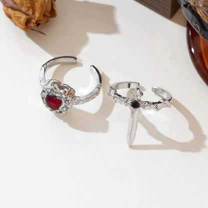 Red Heart & Black Sword Ring Set