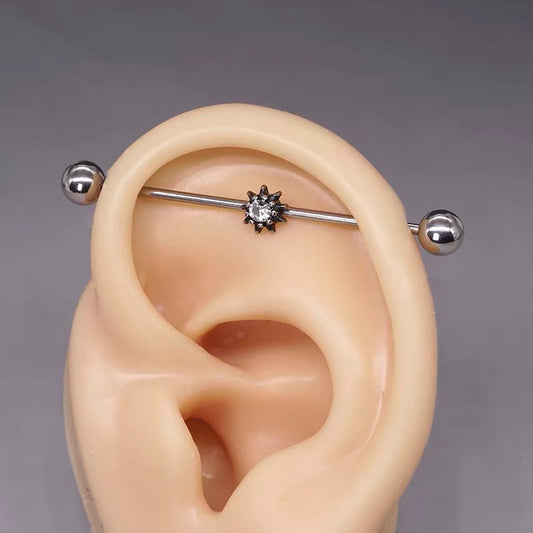 Silver Crystal Starburst Industrial Earring