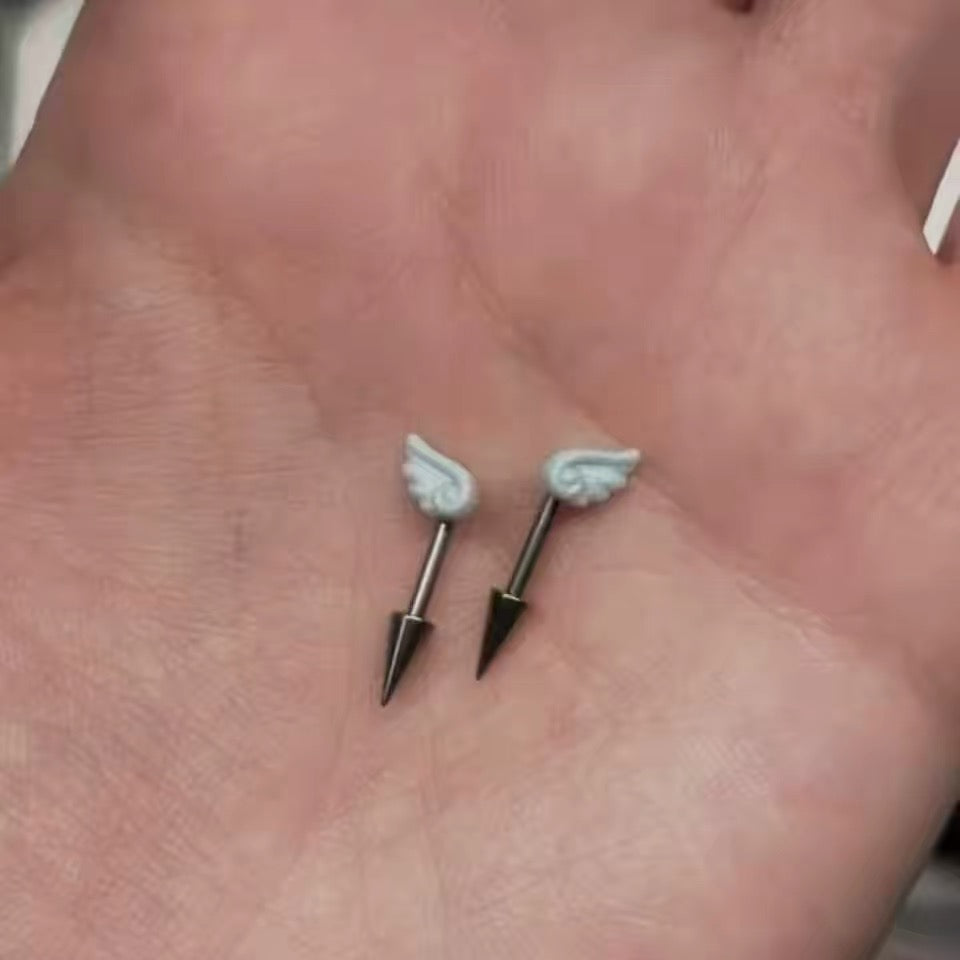 White Wing Vertical Helix Earrings