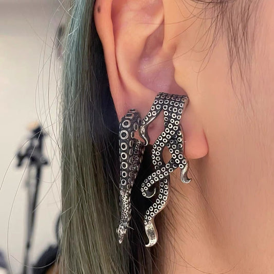 Octopus Tentacle Double Lobe Earring Stack