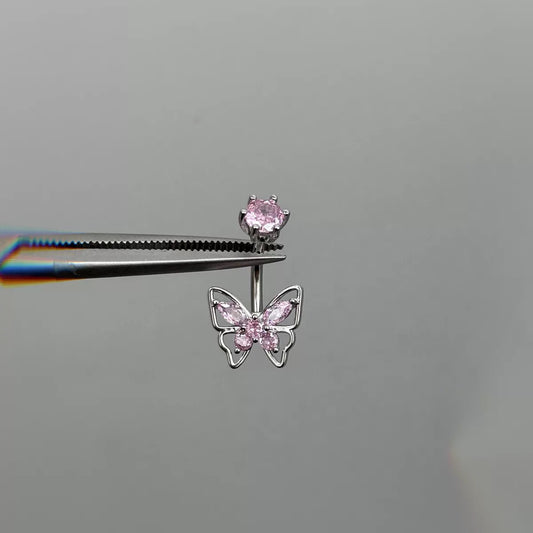 Pink Crystal Butterfly Belly Bar