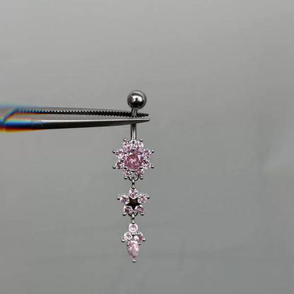 Pink Floral Dangle Belly Bar