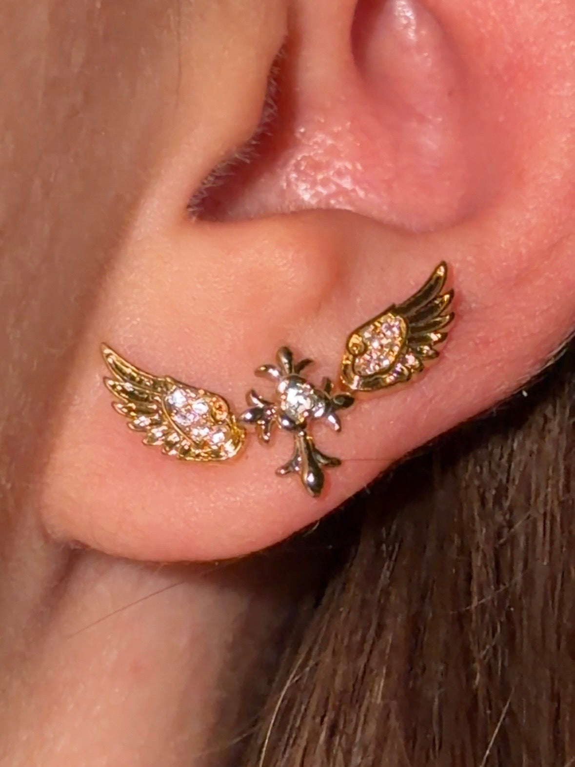 Winged Cross Climber Earring