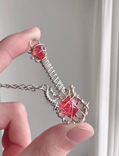 Rock Heart Wire-Wrapped Guitar Necklace