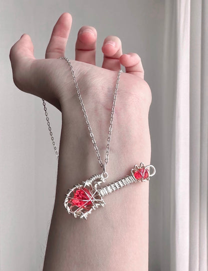 Rock Heart Wire-Wrapped Guitar Necklace