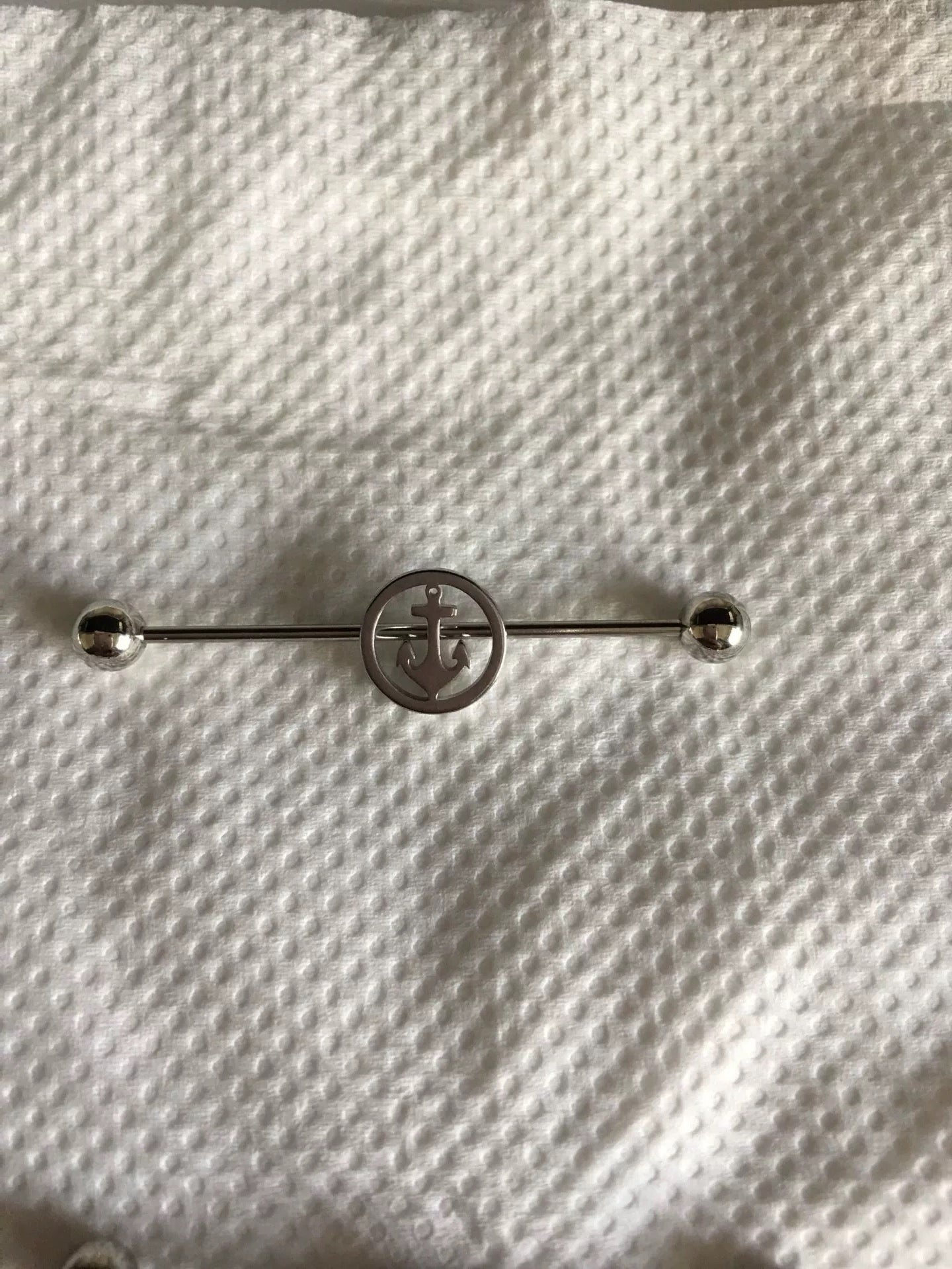 Silver Anchor Circle Industrial Earring