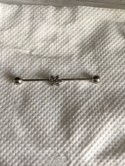 Silver Winter Snowflake Industrial Earring