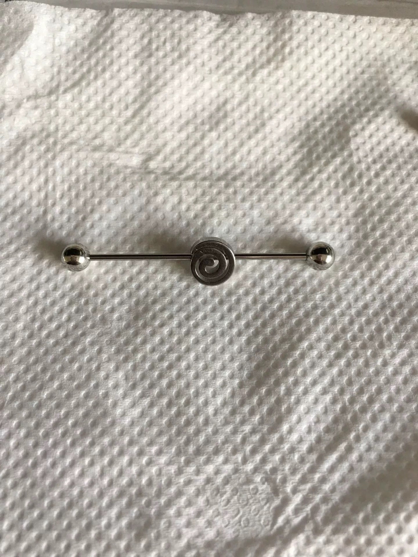 Silver Swirl Circle Industrial Earring