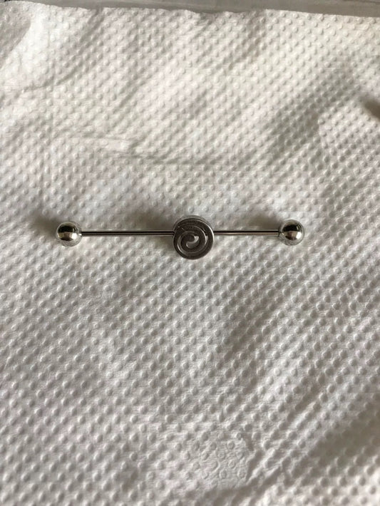 Silver Swirl Circle Industrial Earring