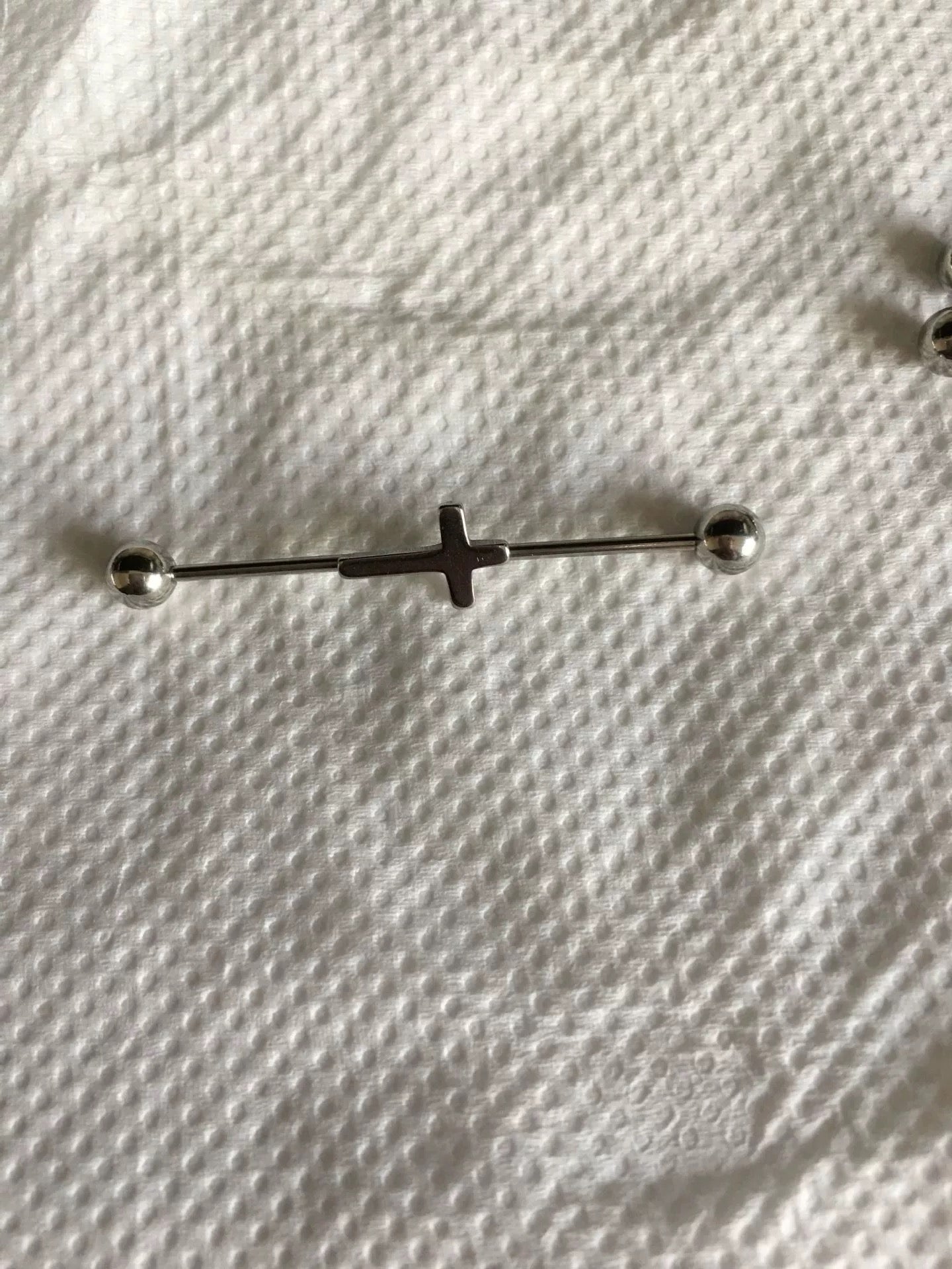 Silver Minimalist Cross Industrial Earring