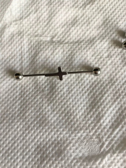Silver Minimalist Cross Industrial Earring