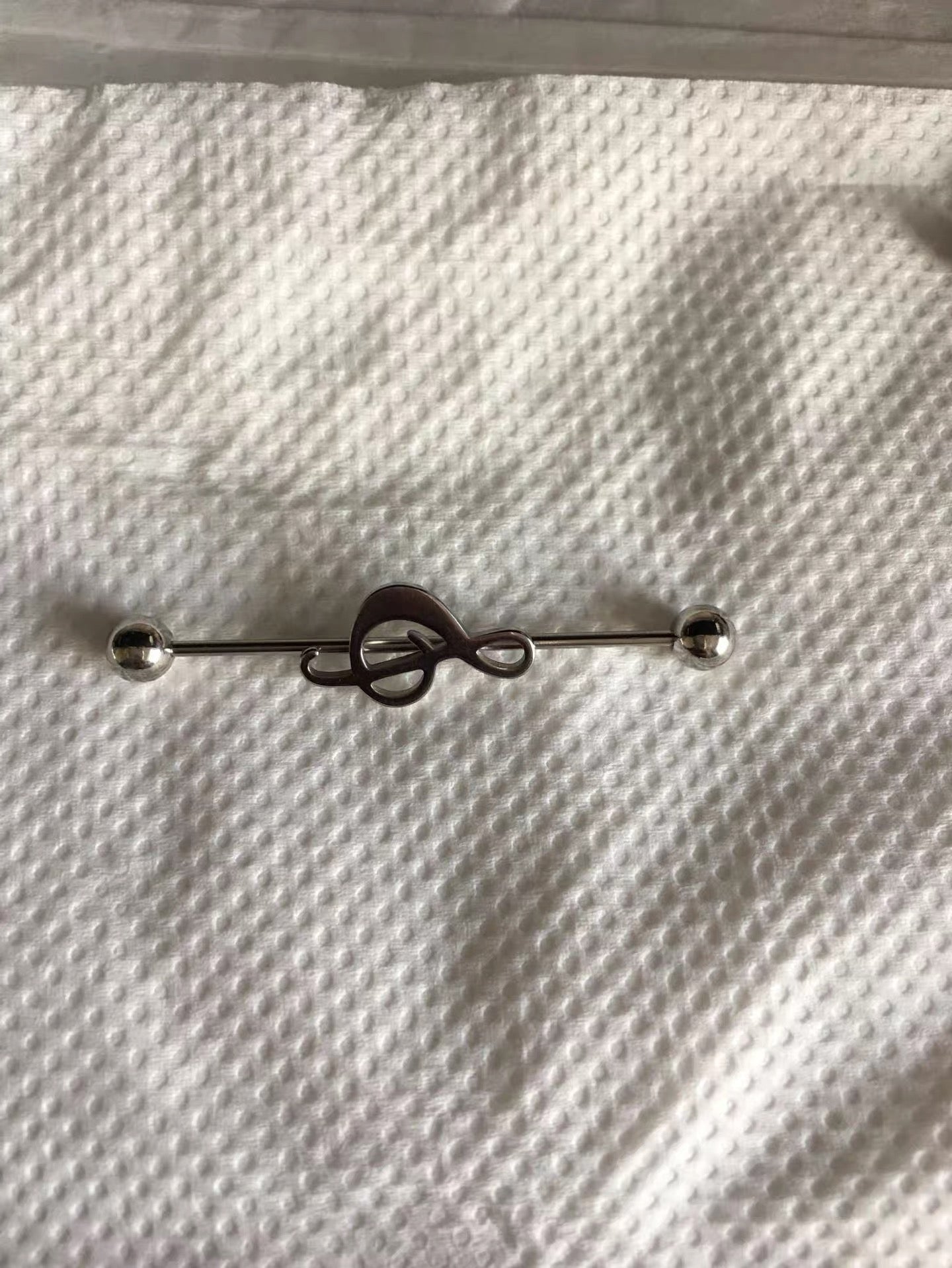 Silver Musical Clef Industrial Earring