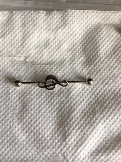 Silver Musical Clef Industrial Earring