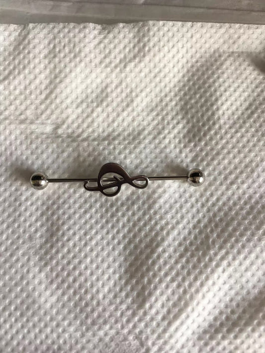Silver Musical Clef Industrial Earring