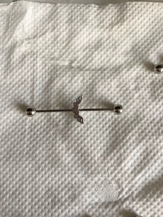Silver Hummingbird Industrial Earring