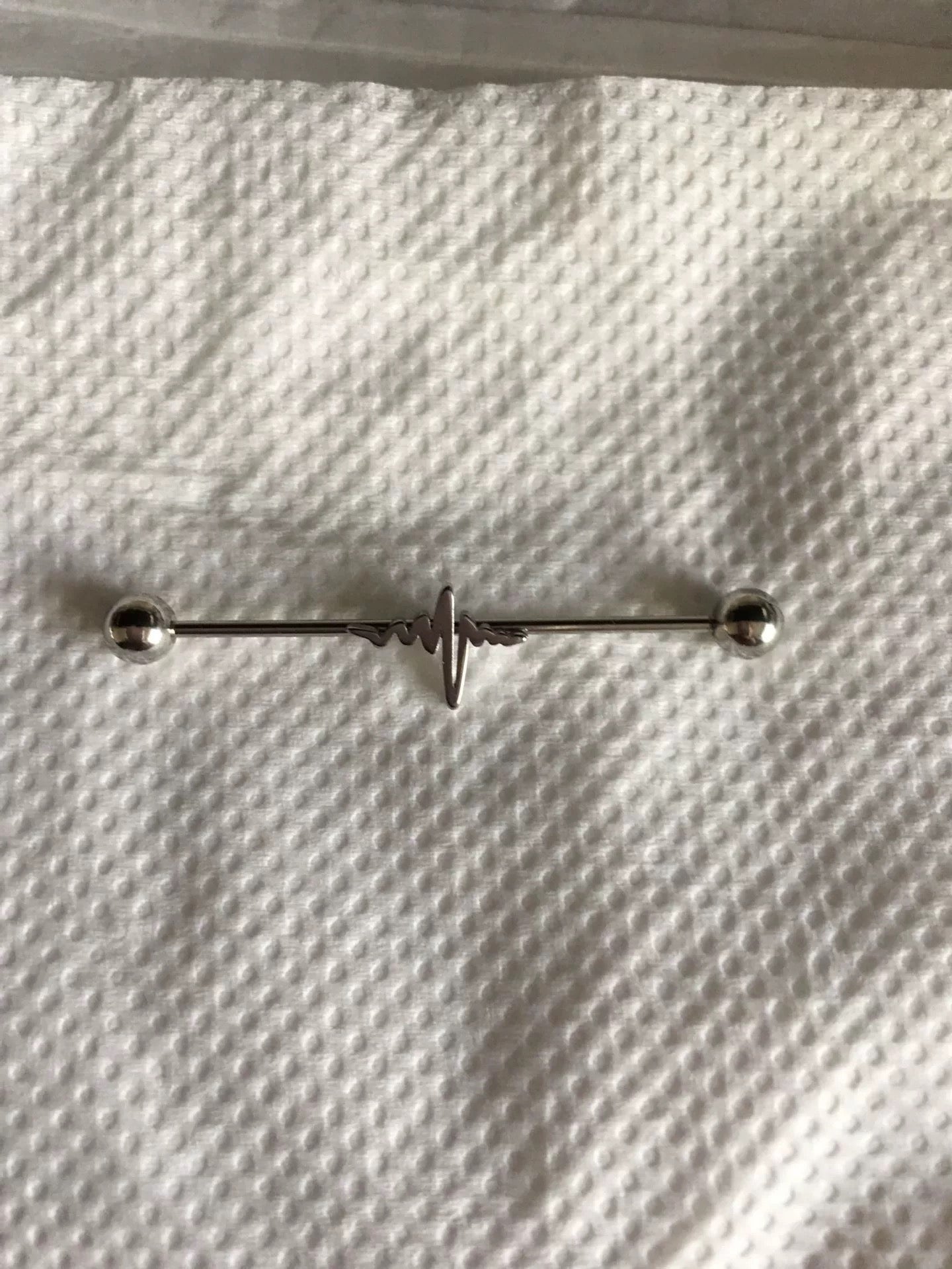 Silver Heartbeat Pulse Industrial Earring