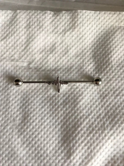 Silver Heartbeat Pulse Industrial Earring