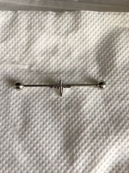Silver Heartbeat Pulse Industrial Earring