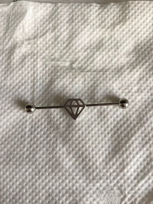 Silver Diamond Cutout Industrial Earring