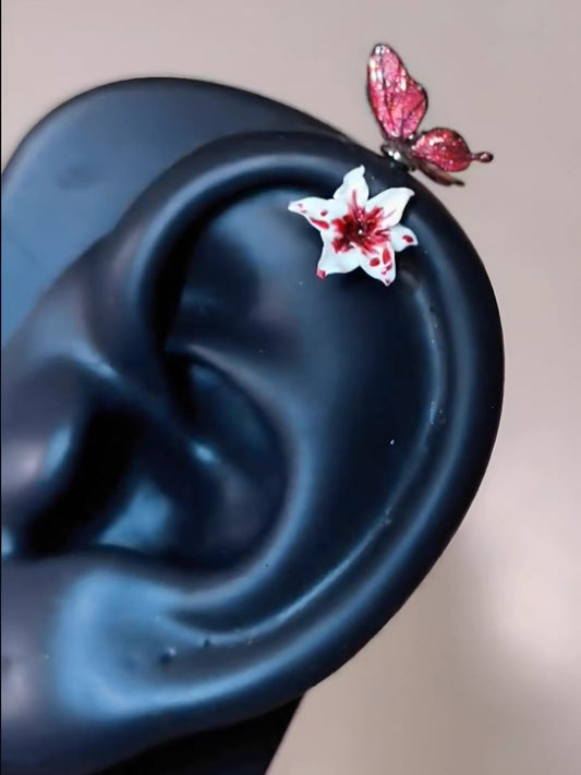 Red Lily Vertical Helix Earrings