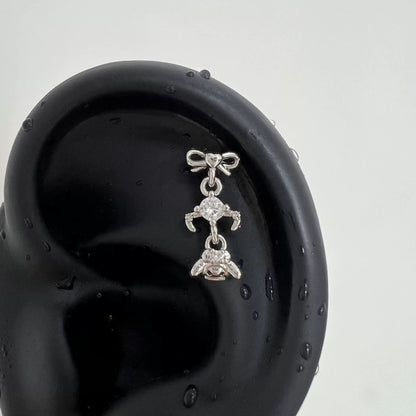 Silver Bow Bunny Dangle Earrings
