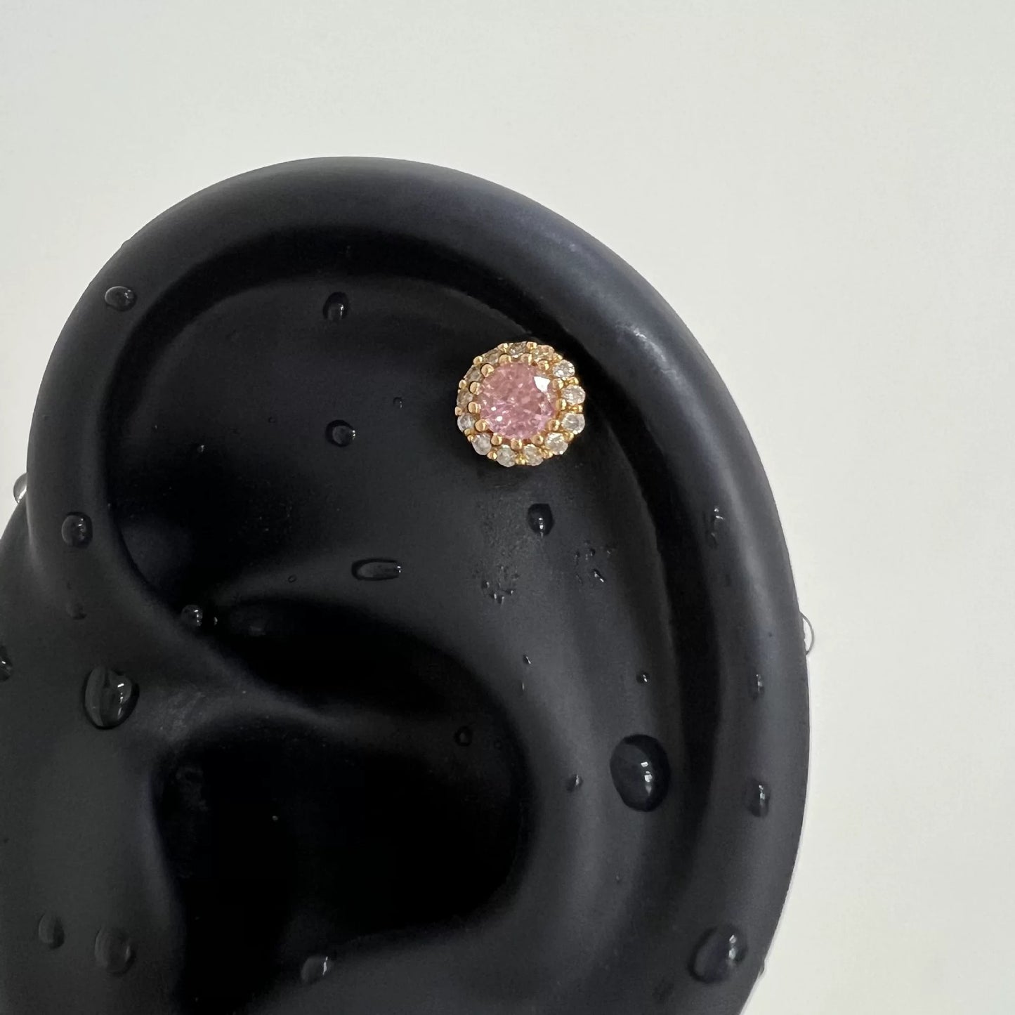 Gold Pink Halo Stud Earrings