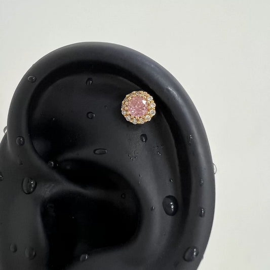 Gold Pink Halo Stud Earrings