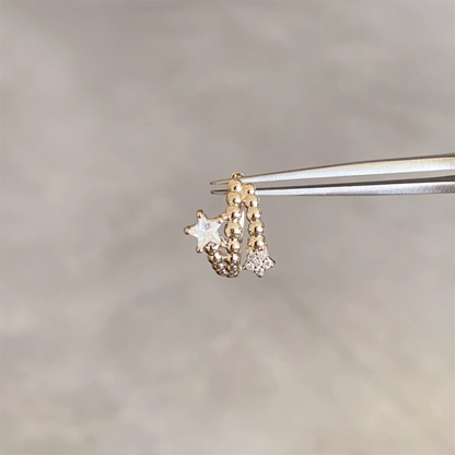 Gold Beaded Double Star Helix Hoop