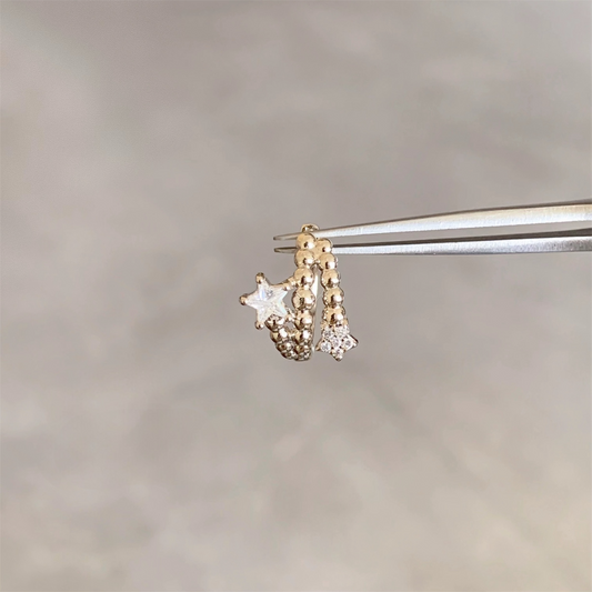 Gold Beaded Double Star Helix Hoop