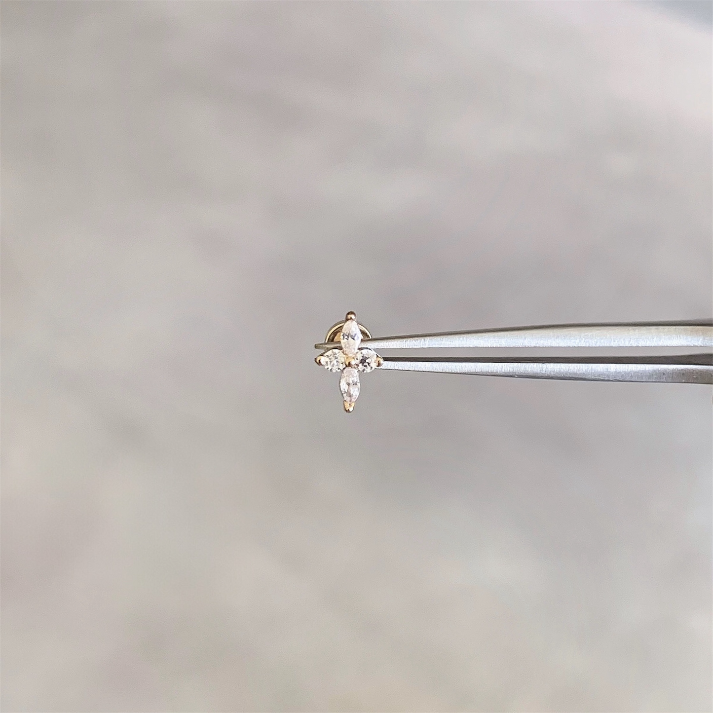 Gold Marquise Flower Helix Stud