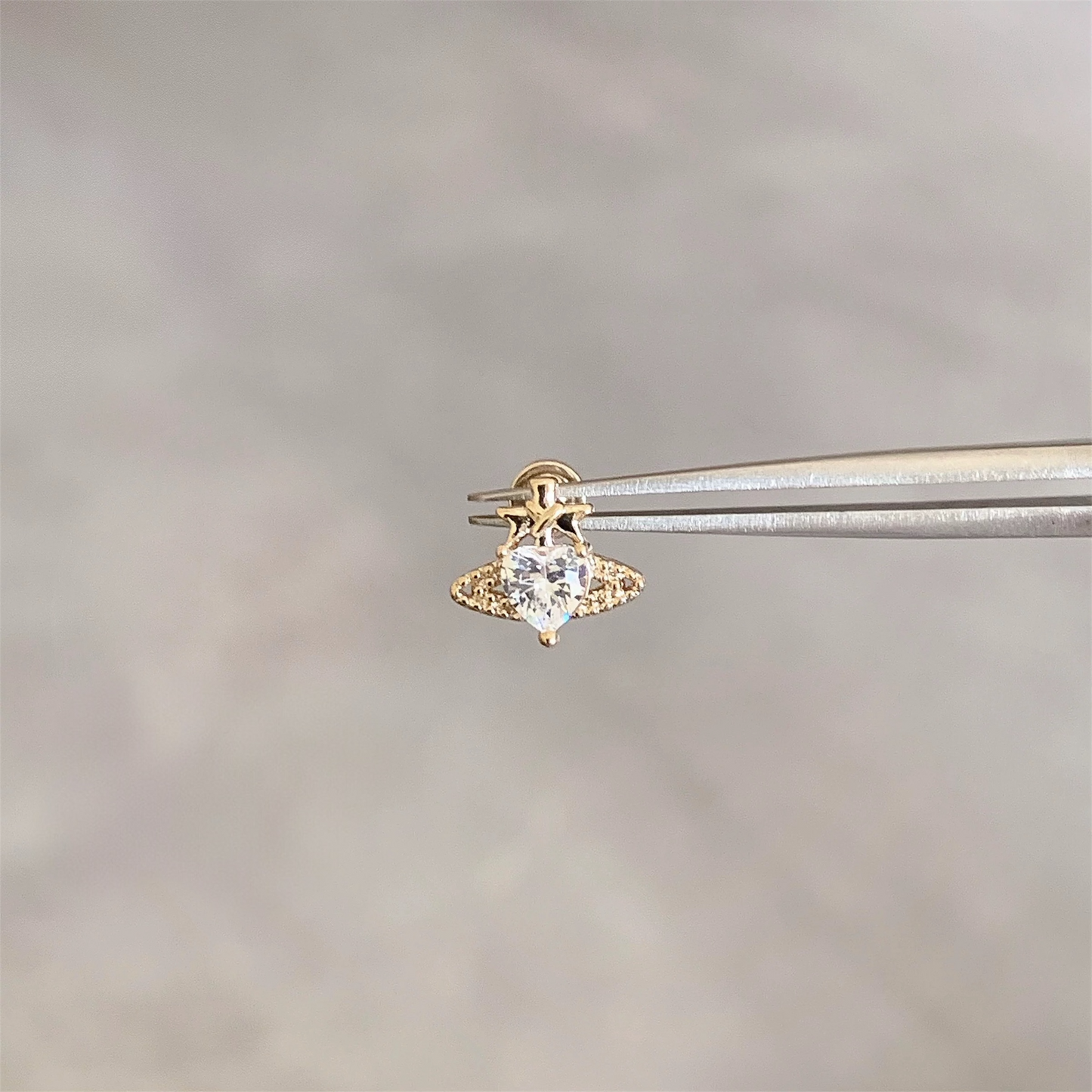 Gold Heart Planet Helix Stud