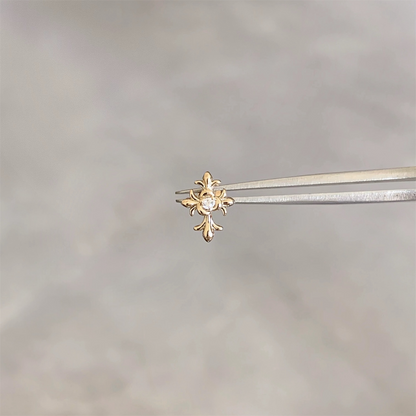 Gold Fleur Cross Helix Stud