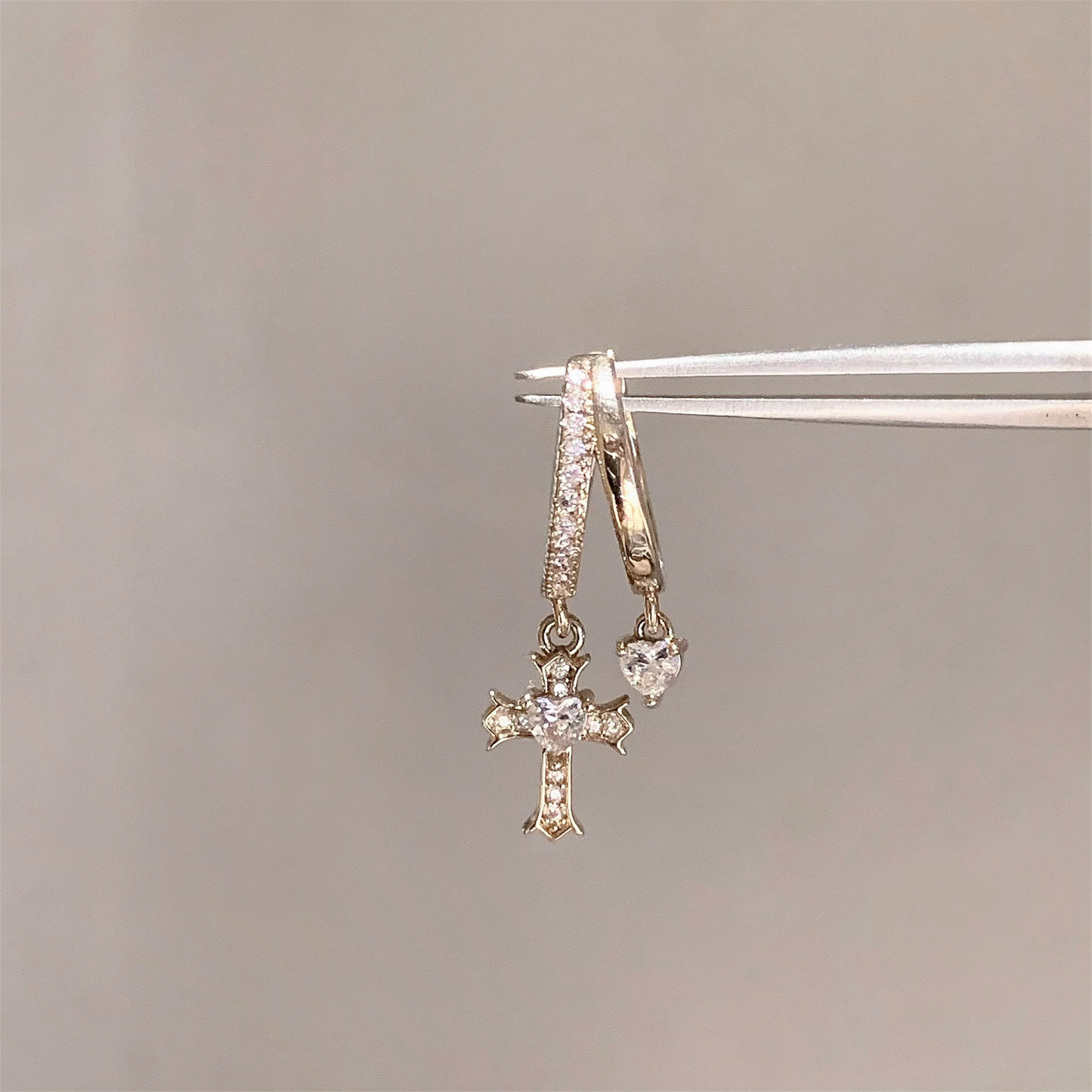 Gold Ornate Cross Helix Hoop