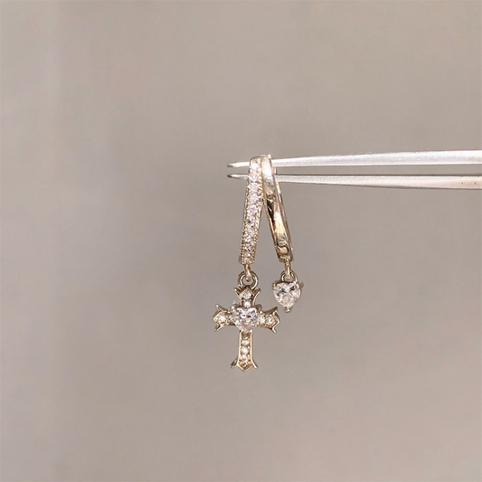 Gold Ornate Cross Helix Hoop