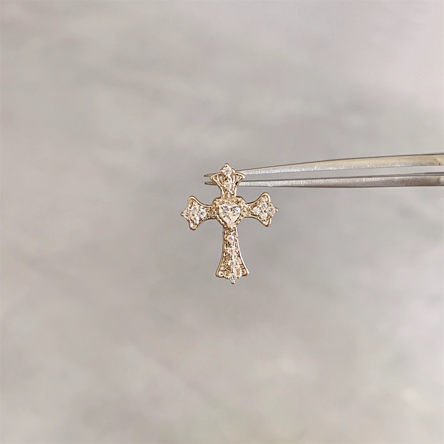 Gold Heart Cross Helix Stud