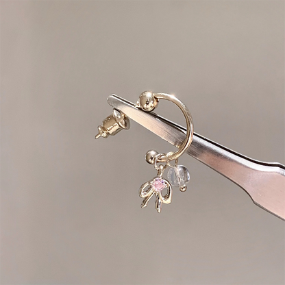 Gold Pink Ribbon Hoop Lobe Earring