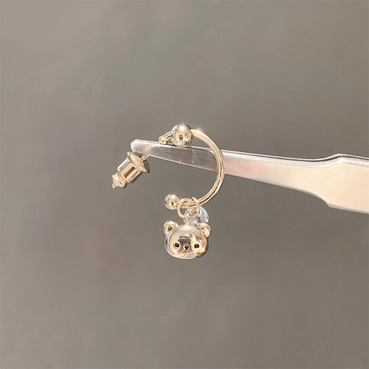 Silver Bear Charm Hoop Earring